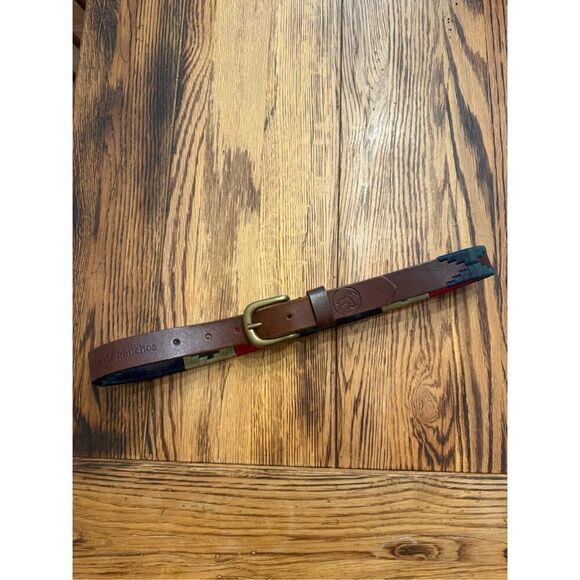 Tierra de Gauchos Brown Multi Embroidered Geometric Leather Belt Size 70 - Picture 1 of 7